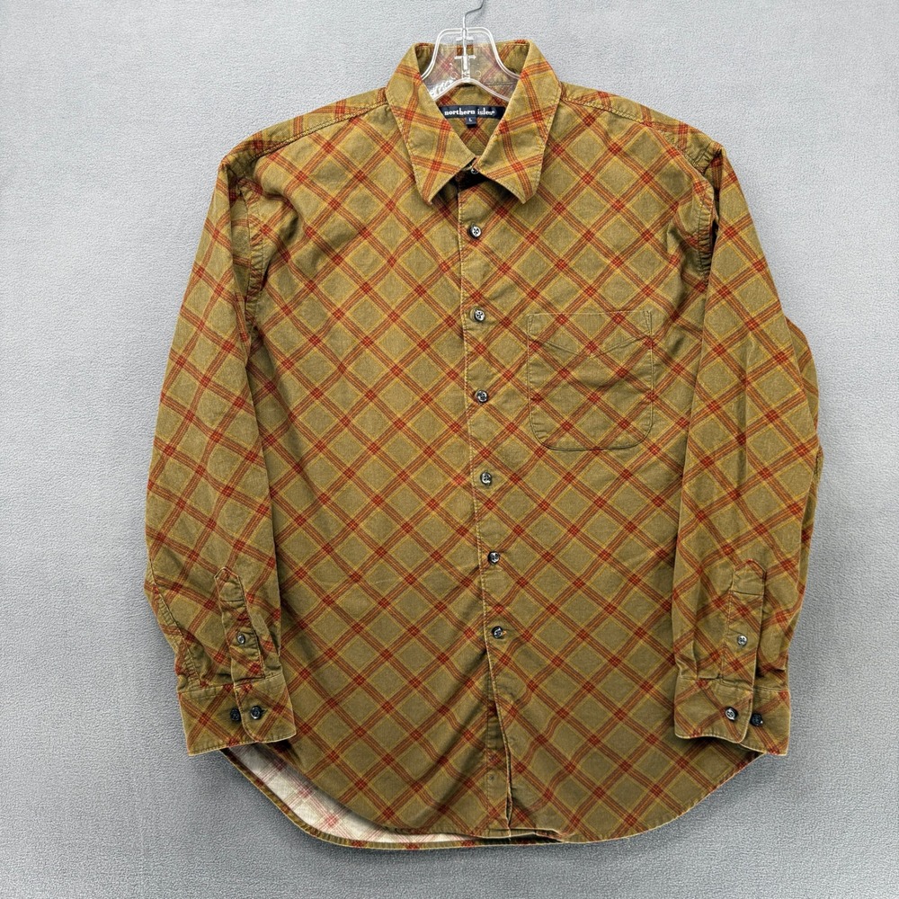 Northern Isles Mens Plaid Corduroy Long Sleeve Button Up Shirt Size Large
